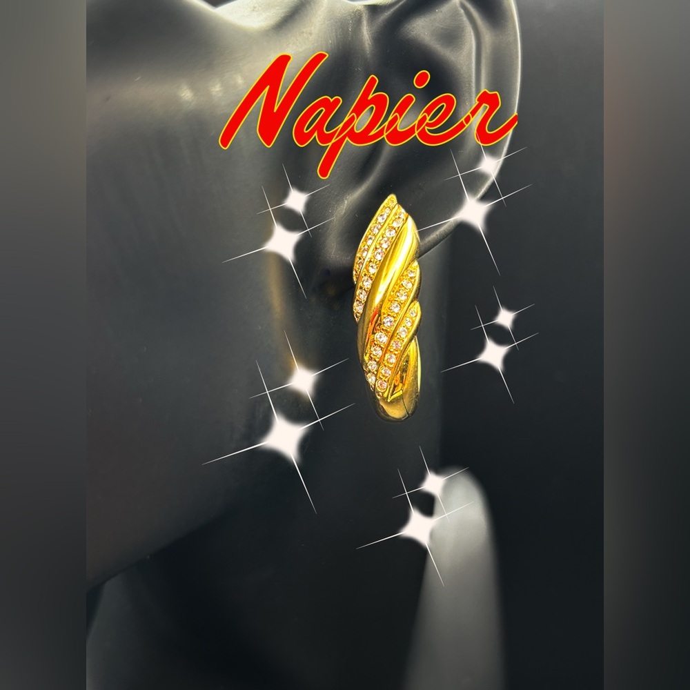 Napier Twisted Gold Earrings with Sparkling Crystal Accents